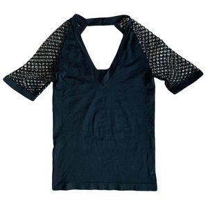 Venus Black Deep V Neck Mesh Sleeve Top